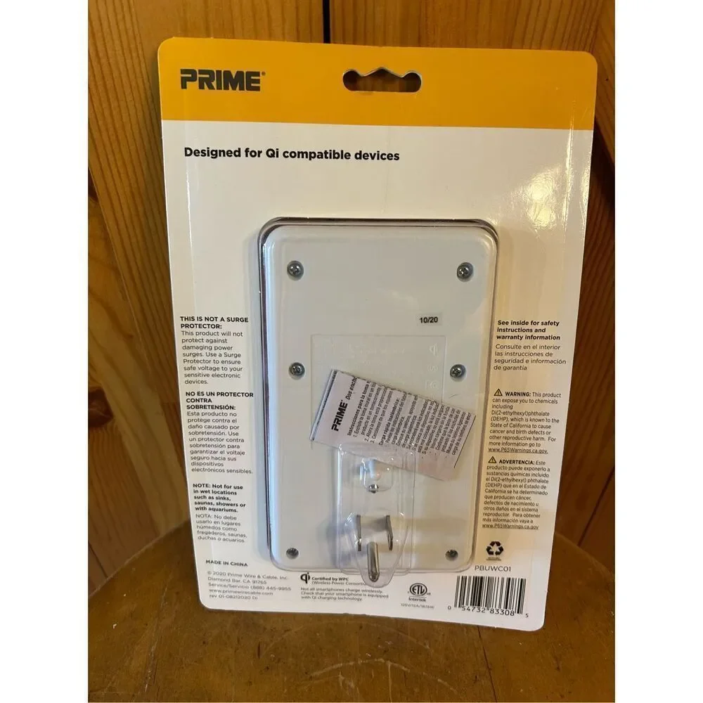 Prime PBUWC01 Wireless-Charging-Dock Wall Tap with 2 Outlets and Dual USB Charge